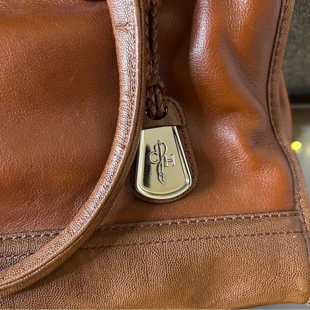 Cole Haan | Vintage Valise Kendra E/W Tote Brown Leather Vibrant Orange Lining - Picture 5 of 16